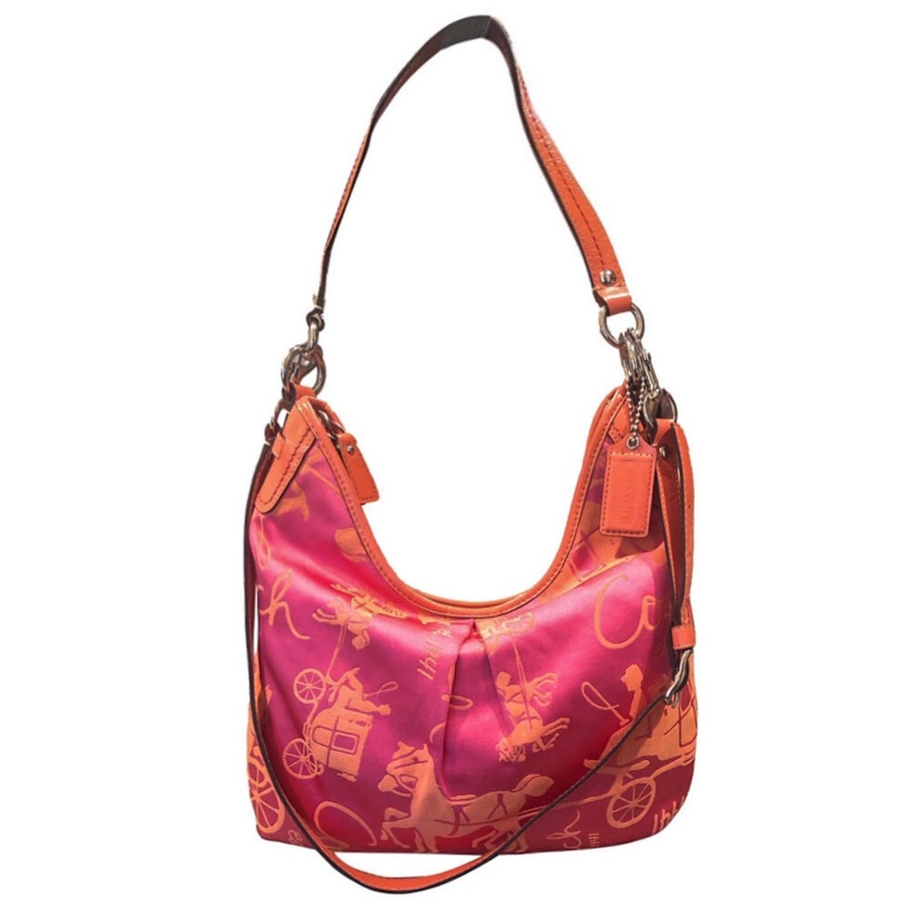 Coach Hot Pink and Coral Satin Signature Hobo